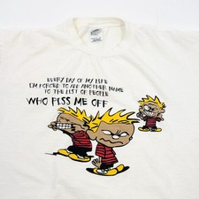 Vintage 90s Calvin  Hobbes Comedy Slogan Cartoon Graphic T-Shirt Size L Y2K