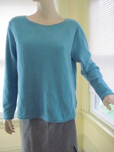 Eileen Fisher Teal Wool Angora Blend Boxy Sweater Classic Minimalist Sz L EUC - Picture 1 of 4