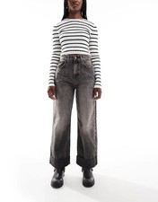 ASOS DESIGN Loose Fit Jeans – Washed Black with Deep Turn-Up Cuff – W28 L32 New