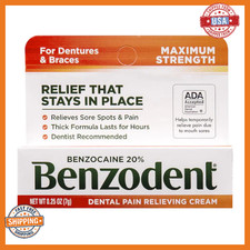 Benzodent Dental Pain Relieving Cream for Dentures Braces, 0.25 oz