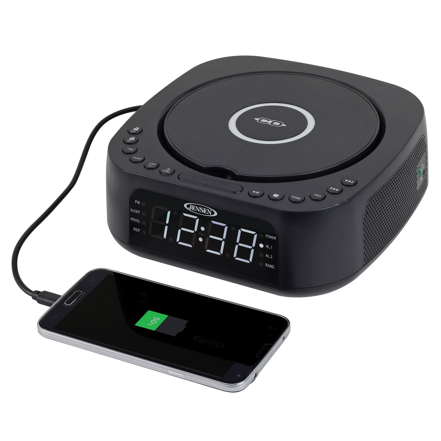 Stereo Digital Dual-Alarm Clock with Top-Loading CD Player, FM Tuner, USB...