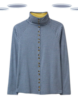 Ex White Stuff Damen Top - Langarm Bauch durchgeknöpft Rollkragen blau