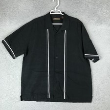 Cubavera Shirt Mens XL Black Embroidered Stripe Guayabera Button Up Short Sleeve