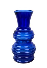 Unique Vintage Cobalt Blue Tall Curvy Vase Art Glass Marked USA 9" Tall
