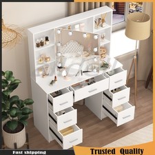 NEW Dressing Table With Hollywood LED Mirror +Stool 7 Drawers Vanity Makeup Desk