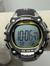 Timex Flix Mens 131 Ironman Indiglo 100 Lap New Battery Black Band 44MM 8.25"