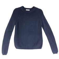 Pura Cashmere Sweater Womens S Navy Crewneck Chunky Raglan 100 Supima Cotton