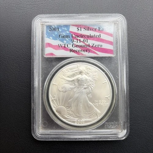 2001 PCGS Gem Unc 9-11-01 WTC Ground Zero Recovery AMERICAN SILVER EAGLE COIN
