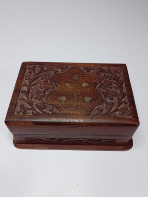 Vintage Box mit Schiebeverschluss Mahagonifarben Massivholz Messing Intarsien