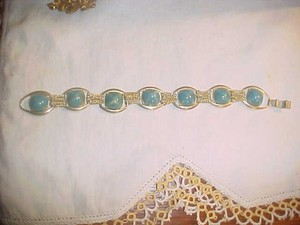 Fossil Gold Tone Turquoise Ceramic Stone Bracelet Vintage