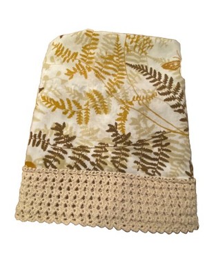 Vera Neumann Shadow Fern Floral  Brown Gold King Pillowcase With Crocheted Lace