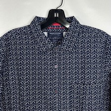 Denim  Flower Ricky Singh Navy Floral Button Down Mens Shirt L Slim Fit Cotton