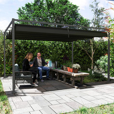 4m x 3m Black Metal Pergola Gazebo Retractable Canopy Patio Sun Shelter