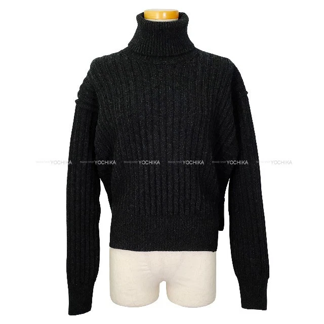 Hermes — 2025AW HERMES Long Sleeve Sweter Turtle Cropped with Back Belt Gris Volcanic...