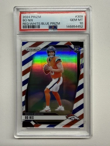2024 Panini Red White Blue Prizm #309 Bo Nix Broncos RC Rookie PSA 10