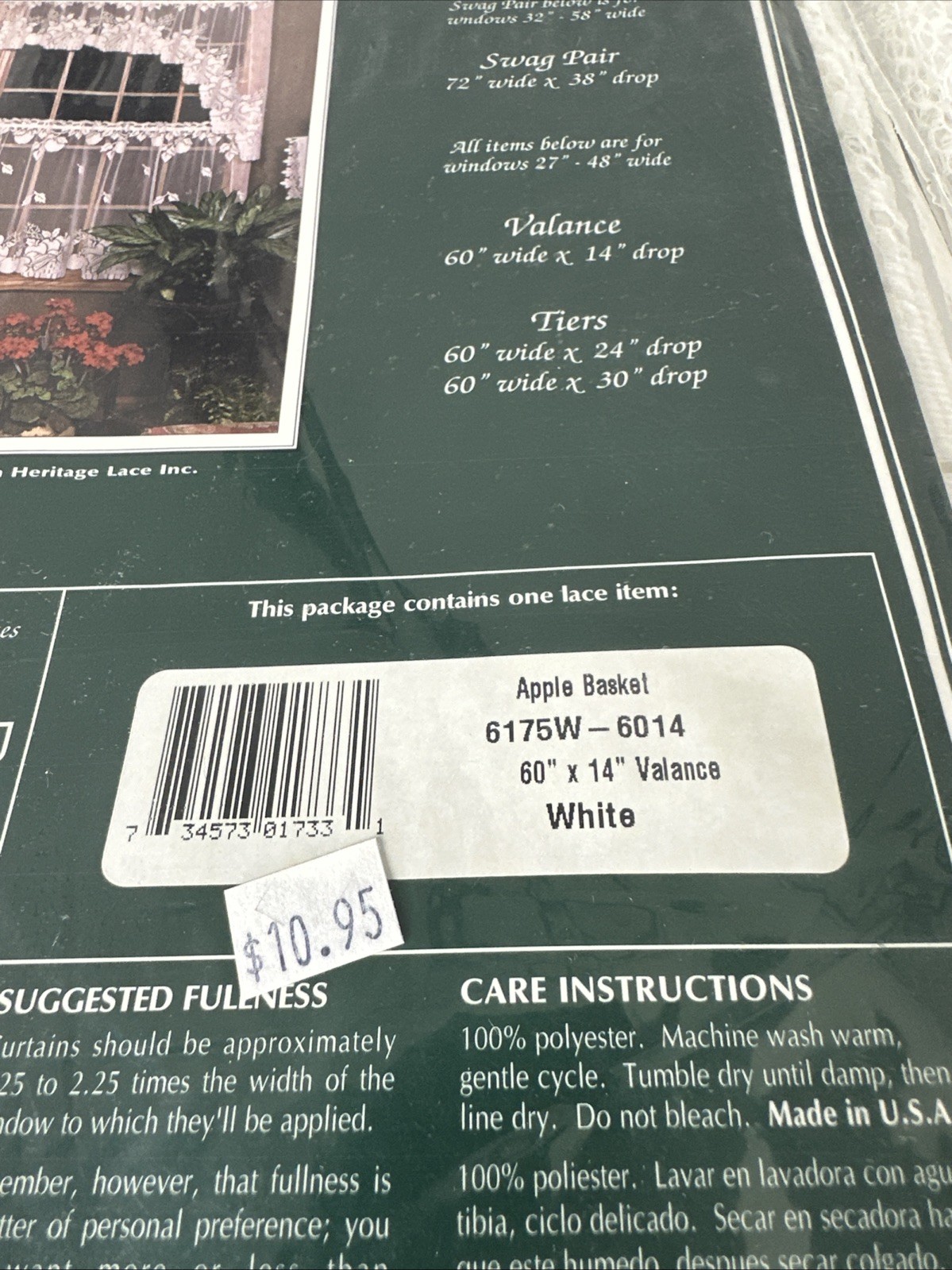 Heritage Lace White Apple Basket Tier Curtain 60" x 30" & Valance 60" X 14" New