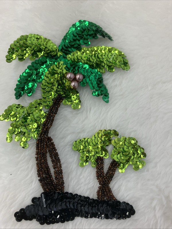 Vintage Patch Applique Palm Trees Beaded Coconuts