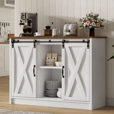 Farmhouse Coffee Bar Cabinet 42" Buffet Cabinet W/ Storage Adjustable Shelf