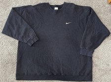 Vintage Nike Fleece Sweatshirt Mens XXL Black Y2K Crewneck Sweater Swoosh Grunge