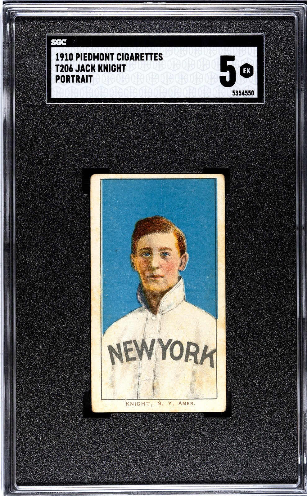 1909-11 T206 JACK KNIGHT Yankees Piedmont 350 SGC 5 EX Condition PORTRAIT