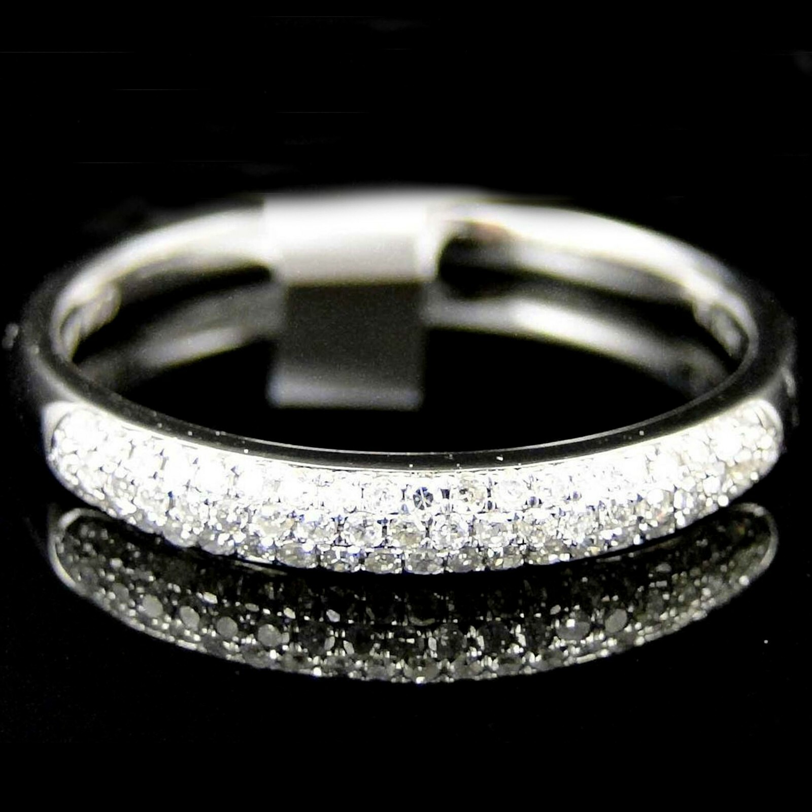 14K White Gold Over Womens Round Cut Diamond Pave Set Wedding band Ring ...