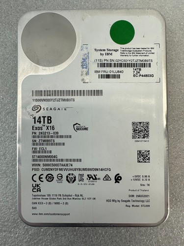 Seagate EXOS X16 14TB 3.5" SAS HDD ST14000NM004G Hard Drive 01LU840 *NOT SATA*