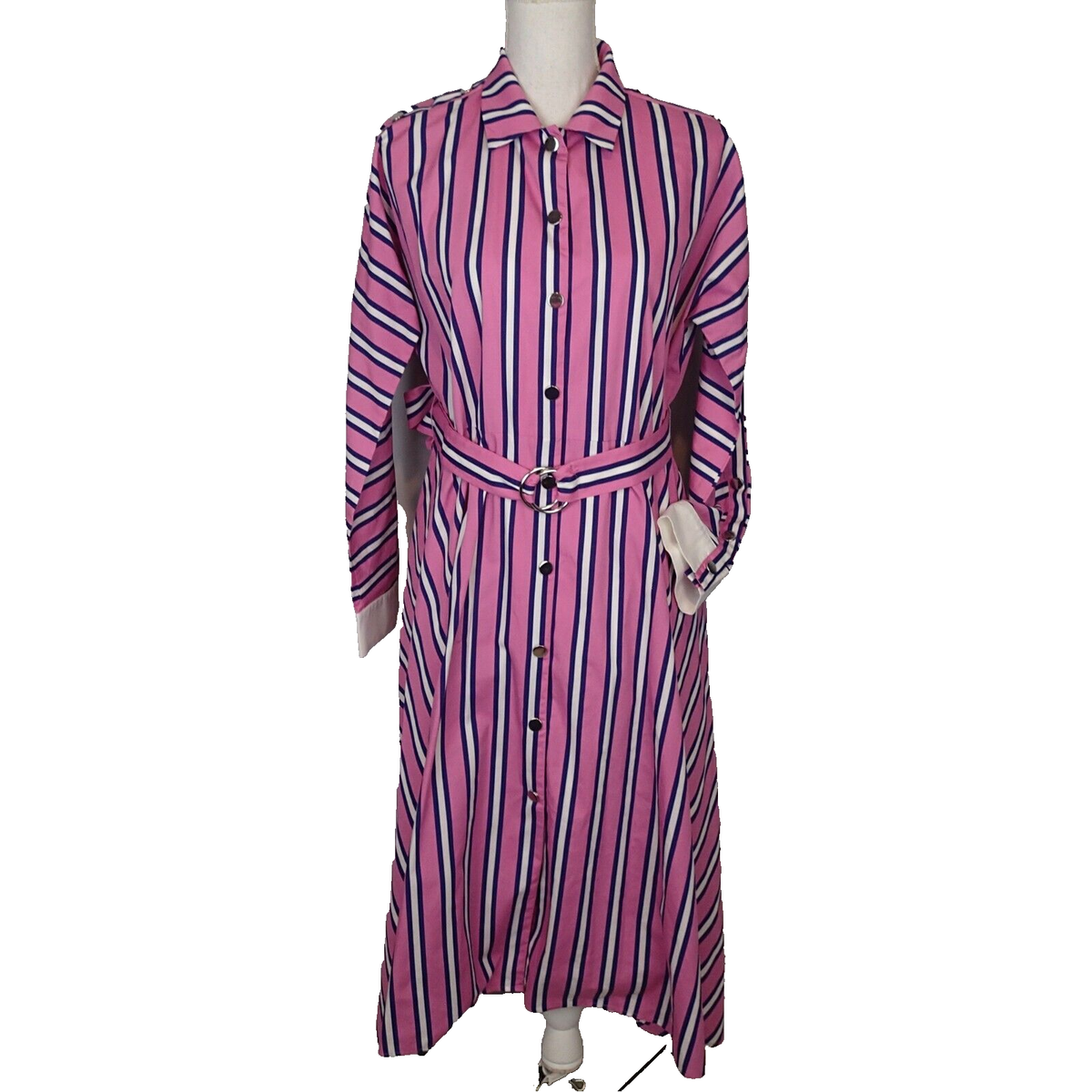 MAJE Pink Purple White Stripe Renali Button-Down Midi Shirt-Dress 2=M
