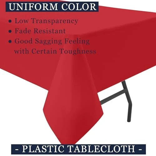 Red Tablecloths Plastic 2 Pack Disposable Table Covers 54" x 108" Ruby B3 Red - Image 3 of 4