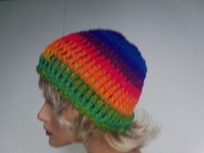 NEW BRIGHT MULTI COLOR BEANIE CAP HAT HAND CROCHET BERET SKULL CAP CLOCHE TAM