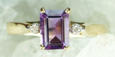 NEW Genuine Solid 9CT Yellow Gold Real Natural Amethyst Diamond Ring Size M 1/2