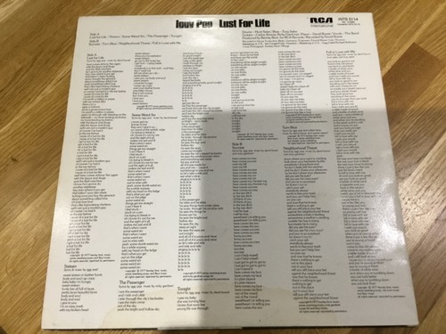 IGGY POP Lust For Life RCA GREEN LABEL 1981 UK VINYL LP INTS5114 DAVID BOWIE - Picture 3 of 10
