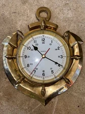 Vintage Ship's Time Solid Brass Quartz Anchor Nautical Marine Wall Clock 10x12