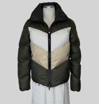 Post Card Postcard Italy Down Puffer Jacket Ski Green Stripes Women s Size 44/ S