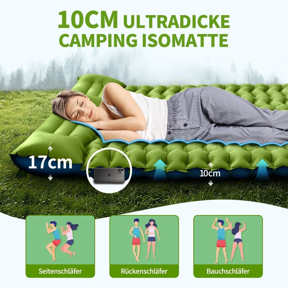 Luftmatratze Camping Isomatte Matratze Selbstaufblasend 2 Personen Kissen B120 - Bild 4 von 4