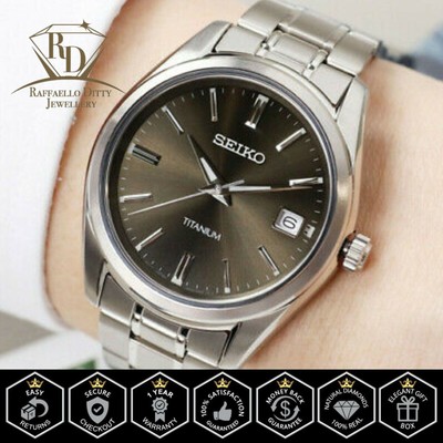 SEIKO Men's Watch Quartz Classic Titanium Bracelet Sapphire Black Dial SUR375