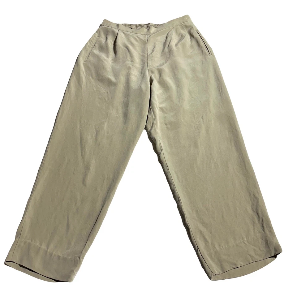 Calça Josephine Chaus feminina 100% seda bege creme tamanho 18 plissada cintura alta