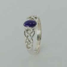Size 8 - Natural Oval Celtic BLUE LAPIS LAZULI Ring - 925 STERLING SILVER 44