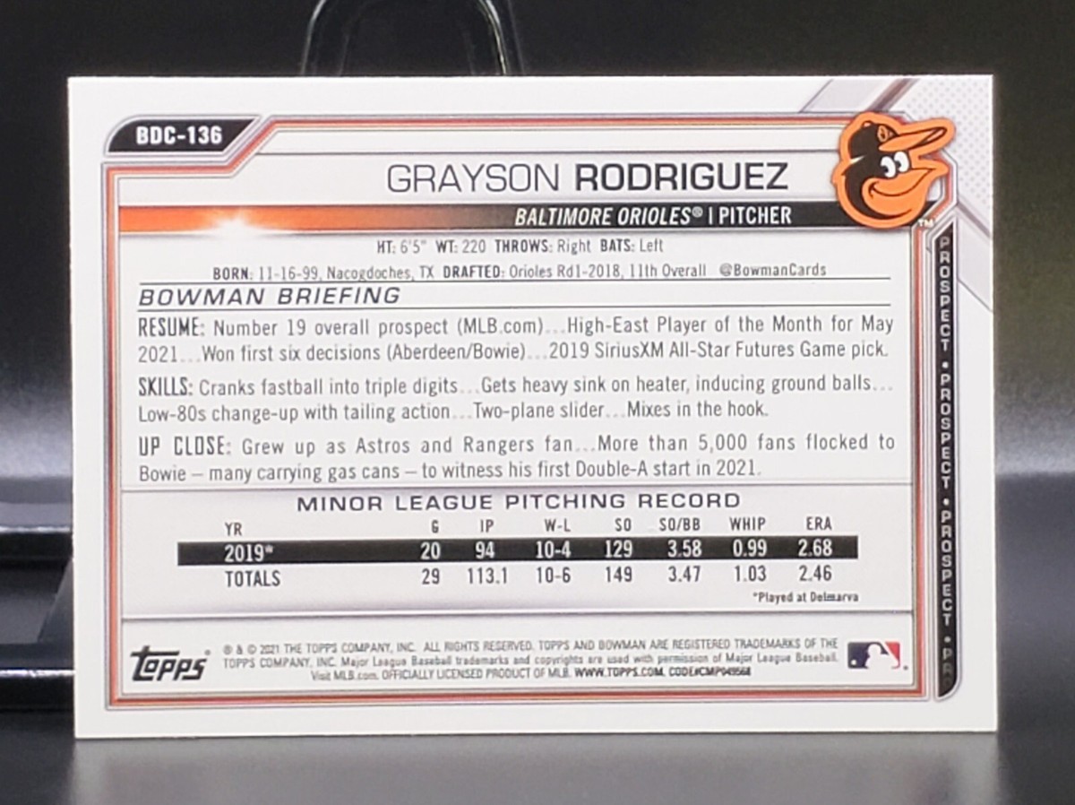 Grayson Rodriguez / 2021 Bowman Chrome Black & White RayWave Refractor -  ORIOLES | eBay