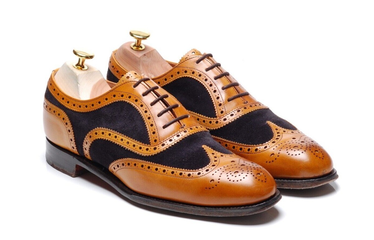 Cheaney Tan Brown Navy Suede Brogues Shoes: `Edwin` UK F US