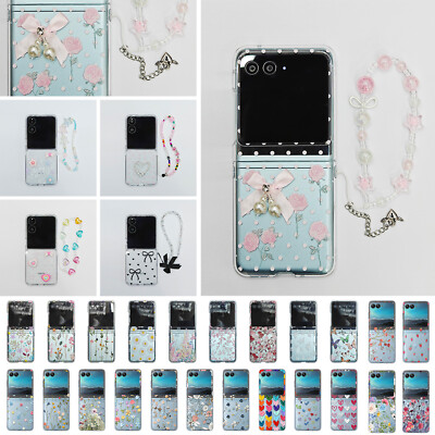 For Motorola Razr/Razr+/2025/2024 Cute Shockproof Hard PC Case+Pearl Wrist Strap