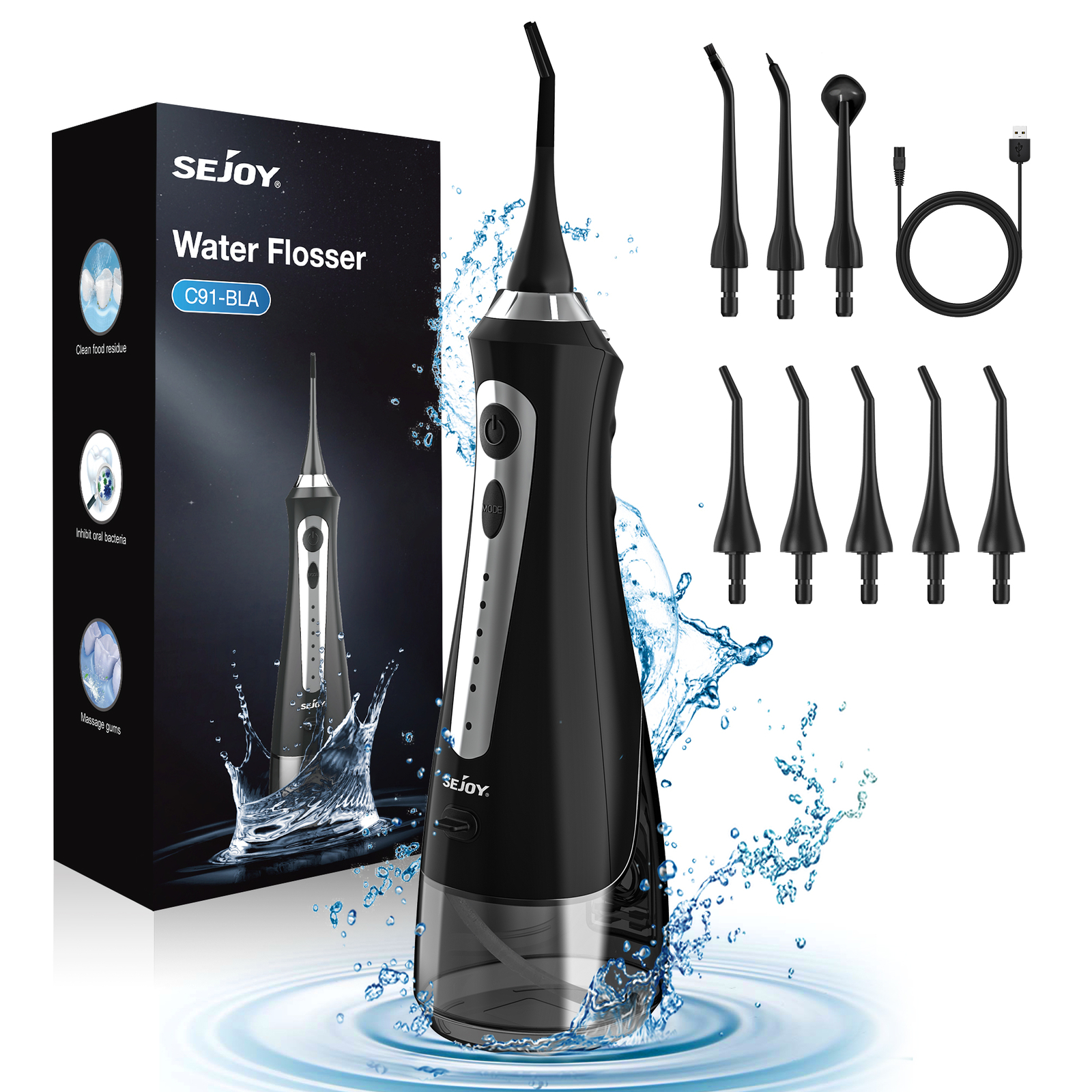 SEJOY Portable Electric Water Flosser Irrigator Dental Teeth Cleaner 8 Jet Tips