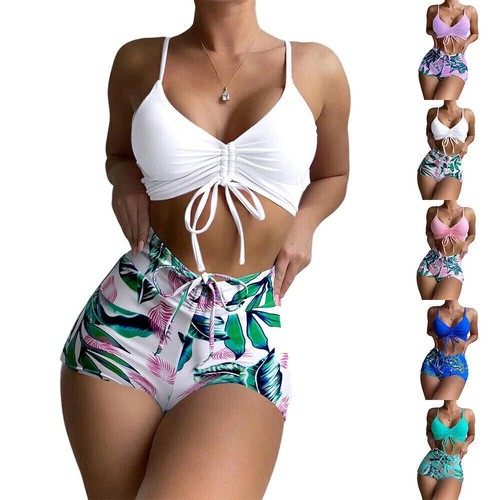 Sexy Bikini Set Geraffte Schnürung Bademode Badeanzug Schwimmanzug für Frauen - Bild 3 von 20