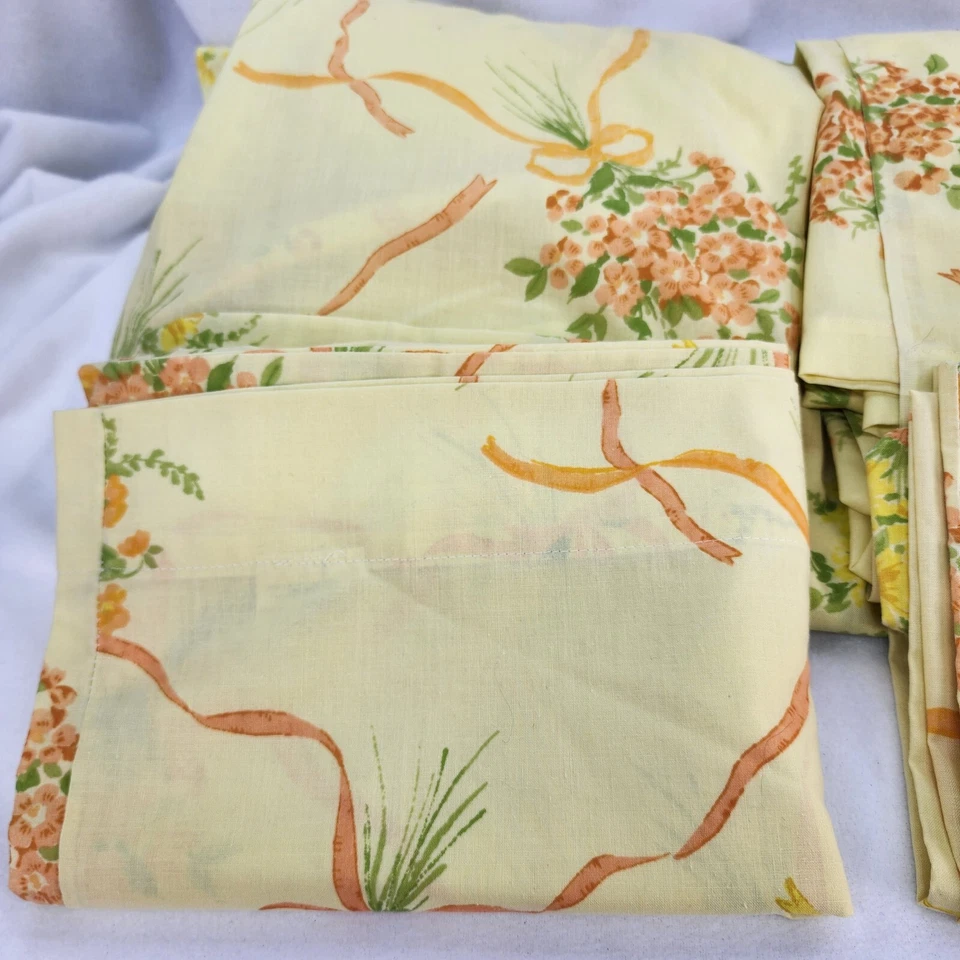 De Colección Wamsutta Doble 2 Hojas Planas 2 Estuches Superlin Flor Amarillo Floral Muselina Foto 2 de 4