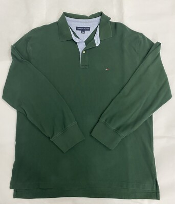 Tommy Hilfiger Classic Long Sleeve Polo Shirt Men Size XL Green