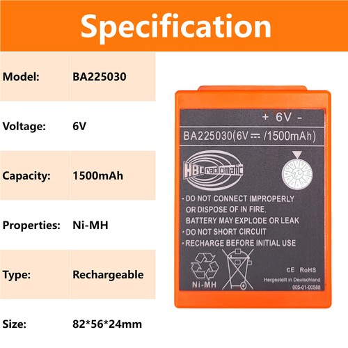 10 Pcs 1500mAh BA225030 6V Ni-Mh Battery For HBC Crane Remote Pump Truck Battery - Picture 2 of 8