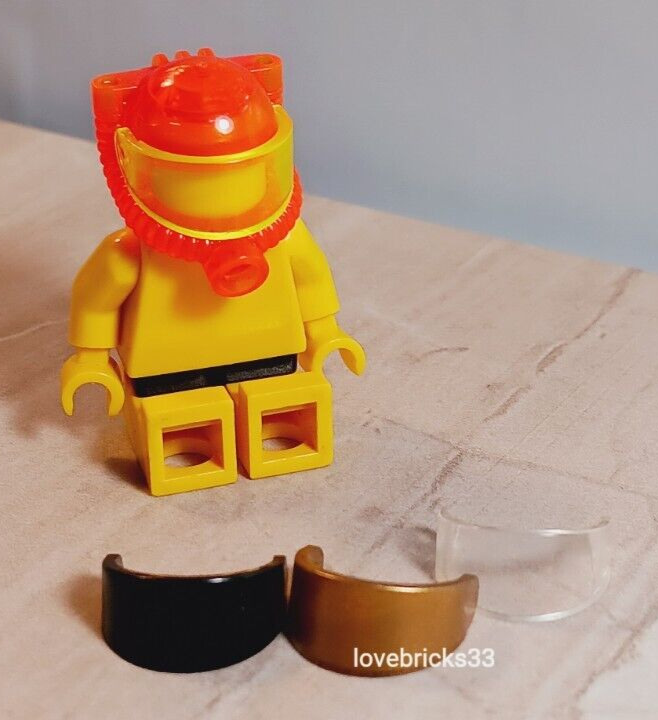 LEGO Helmet NEON TRANS ORANGE Breathing Hoses Set of Visors Solid Black Gold