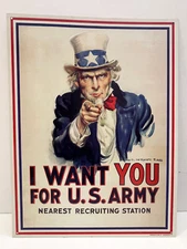 Uncle Sam I Want You For U,S.Army Recruring Metal Tinn Sign Decor 16"x12"