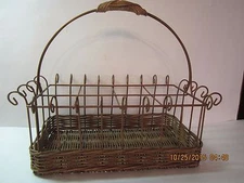 Vintage Wicker & Metal Buffet Caddy/Organizer For Flatware-Copper Color