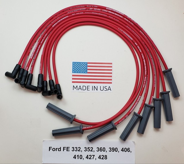 FORD FE 352 390 427 428 HEI 8.5mm RED SPIRAL CORE SPARK PLUG WIRES USA