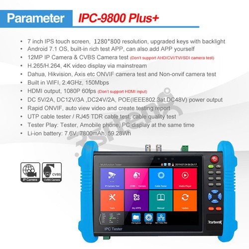 Rsrteng 4K WIFI IP POE CCTV Camera Tester IPC-9800 Plus+ 7inch Tester CVBS - Picture 3 of 12